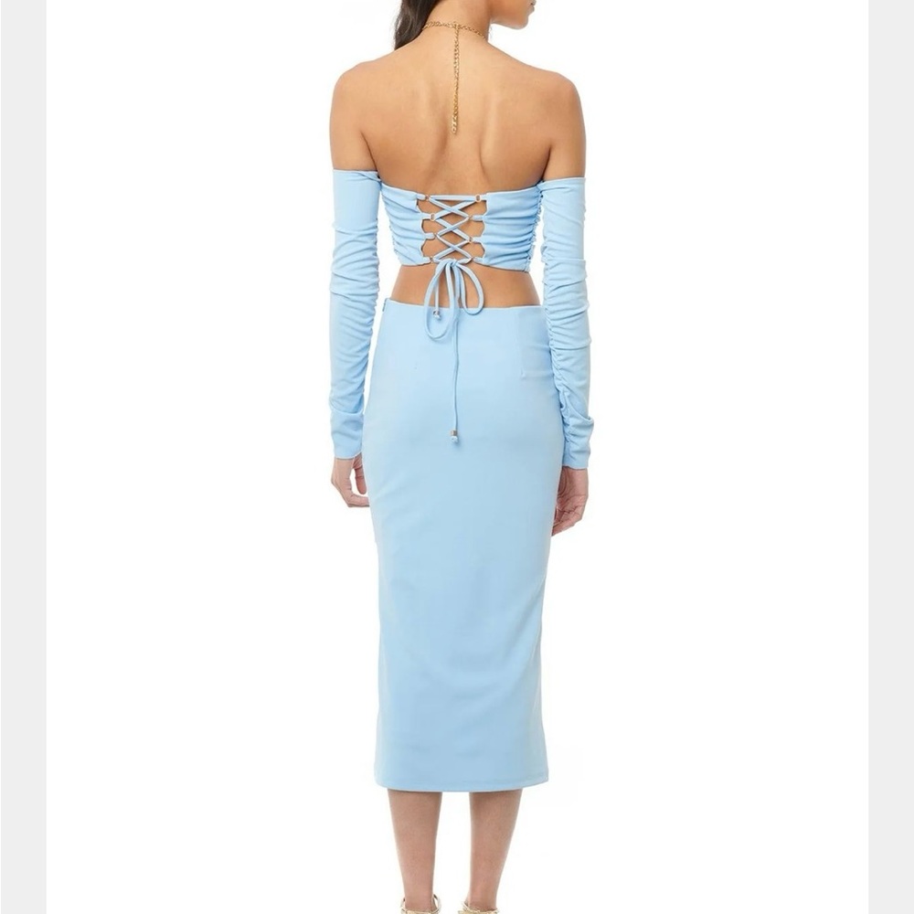 Chic Light Blue Long Sleeve Dress - Picture 3 of 4